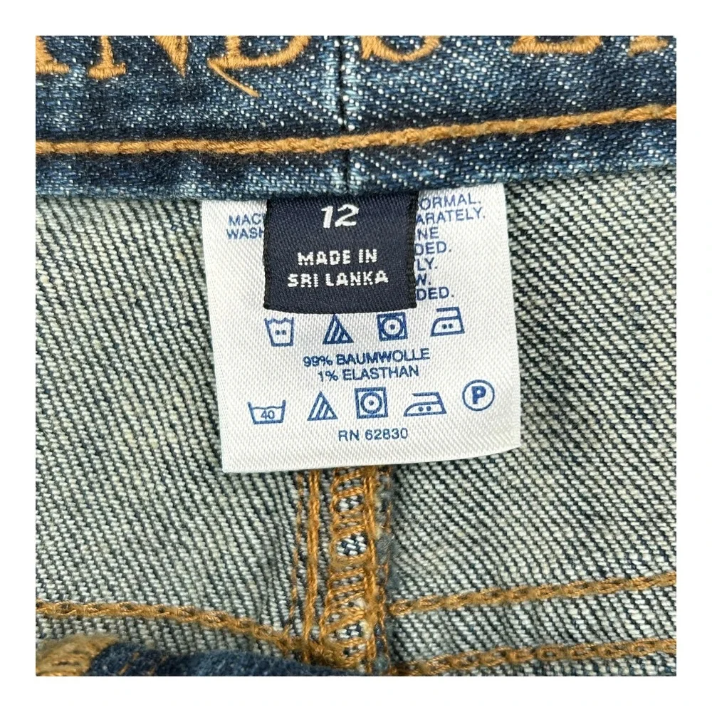 Lands‎ End Straight Denim Above Knee Skirt Y2K Faded Wash Stretch Womens Size 12